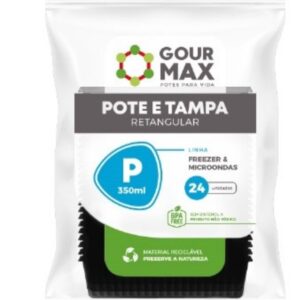 KIT RETANGULAR 350 ML FUNDO PRETO TAMPA TRANSP.6X24 FREEZER/MICRO