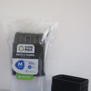 KIT RETANGULAR 500ML PRETO TAMPA TRANSP 6X24 FREEZER E MICROONDAS